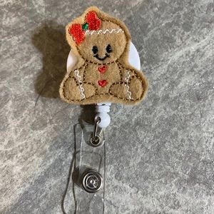 Adorable Gingerbread Girl Felt Badge Reel